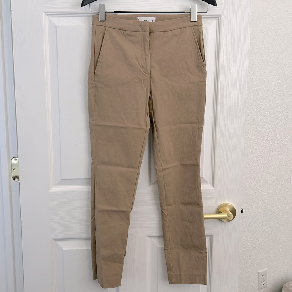 Midrise Tan Slim Fitted Slightly Stretchy Business Trouser Slacks